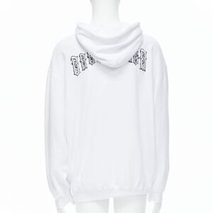 BALENCIAGA 2018 black Gothic Tattoo logo embroidery white cotton hoodie M